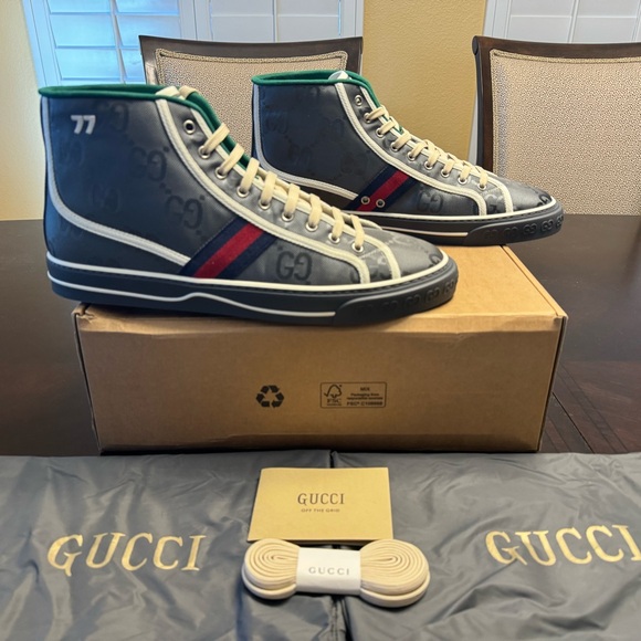 Gucci Other - New Gucci Tennis 1977 GG Supreme Logo Gray High Sneaker Shoes UK 13 / US 13.5